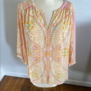 Rose & Olive Orange Blouse with Mandarin Collar and 3/4 Sleeves